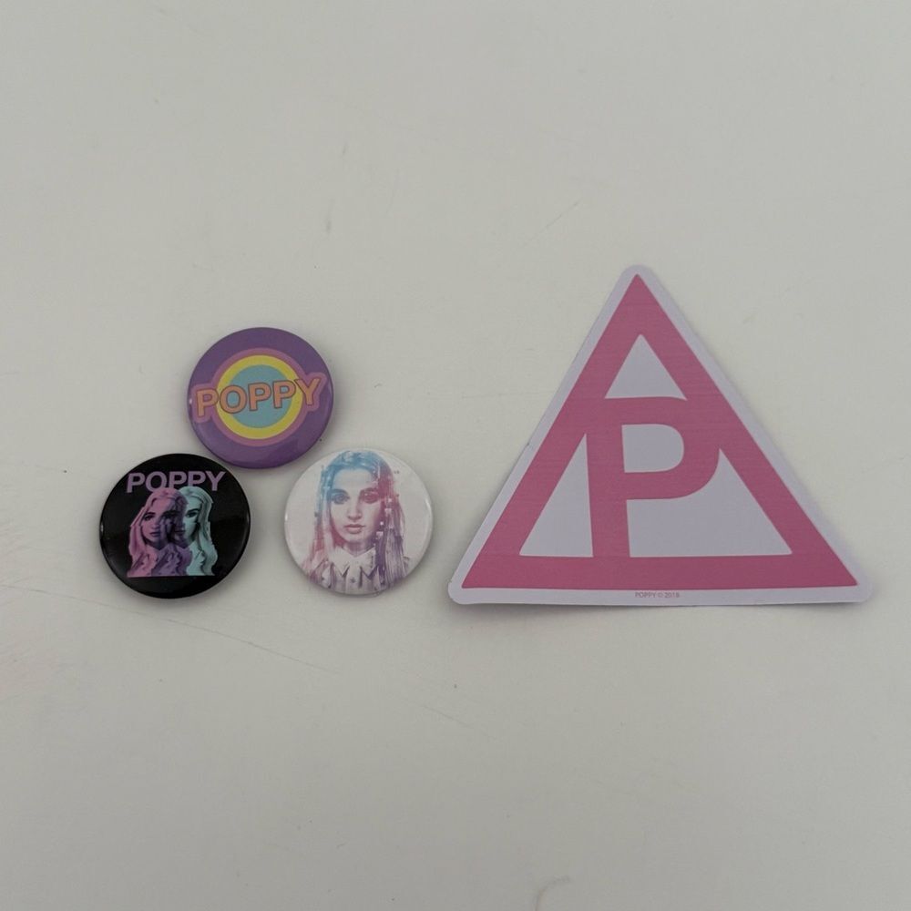 POPPY LOGO AND PORTRAIT STICKER AND PIN BUNDLE